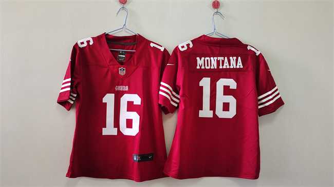 Womens San Francisco 49ers #16 Joe Montana Red Vapor Stitched Jersey->women nfl jersey->Women Jersey